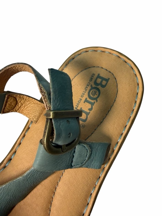 Born Inya Sandals Women's 6M Blue Tan Leather Strappy Toe Loop Flat Buckle - Picture 9 of 11